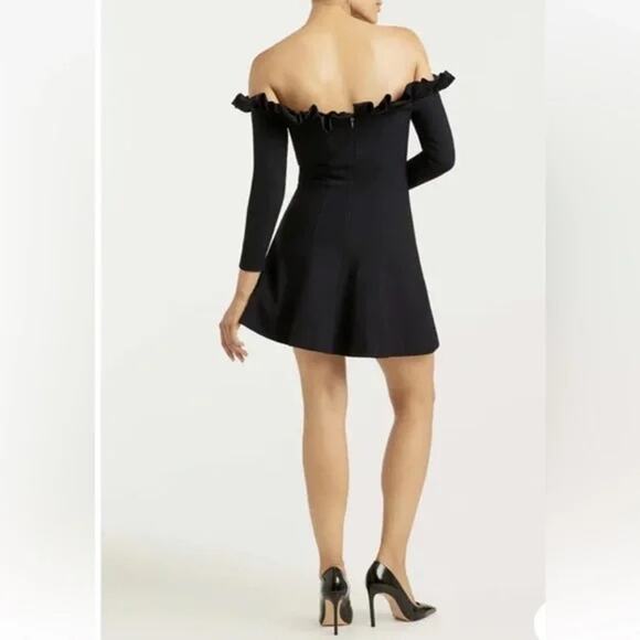 Cinq à Sept Tamra Off Shoulder Long Sleeve Mini Dress in Black Size 10 - Picture 3 of 12